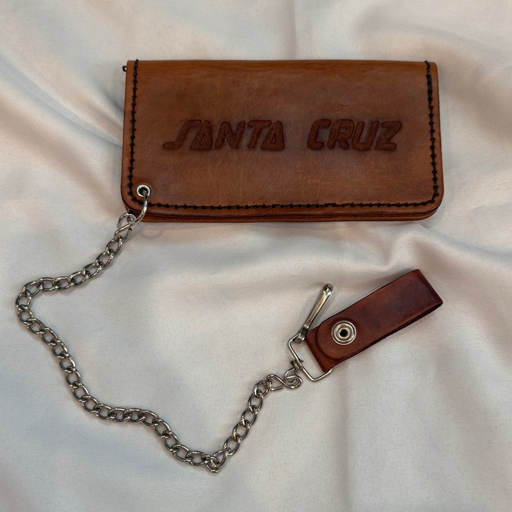 Vintage Santa Cruz Brown Embossed Leather Chain Wallet, Skater SoCal Vibes